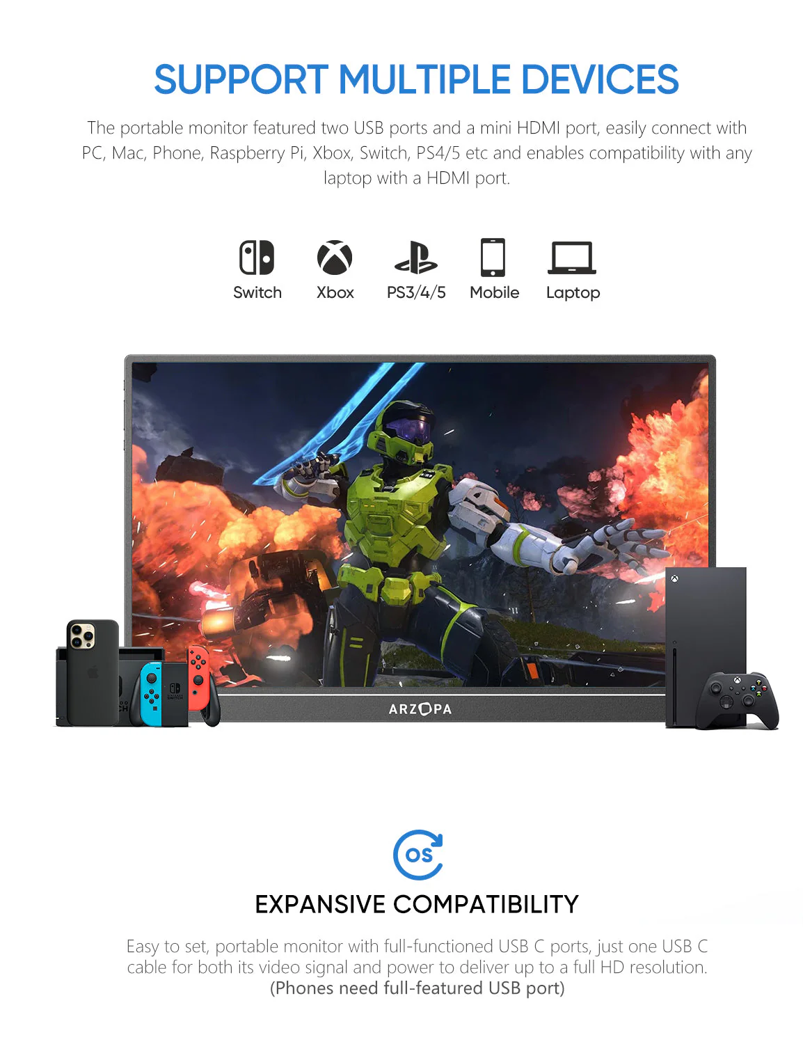 Arzopa A1 Travel Monitor | 15.6” FHD 1080P Display