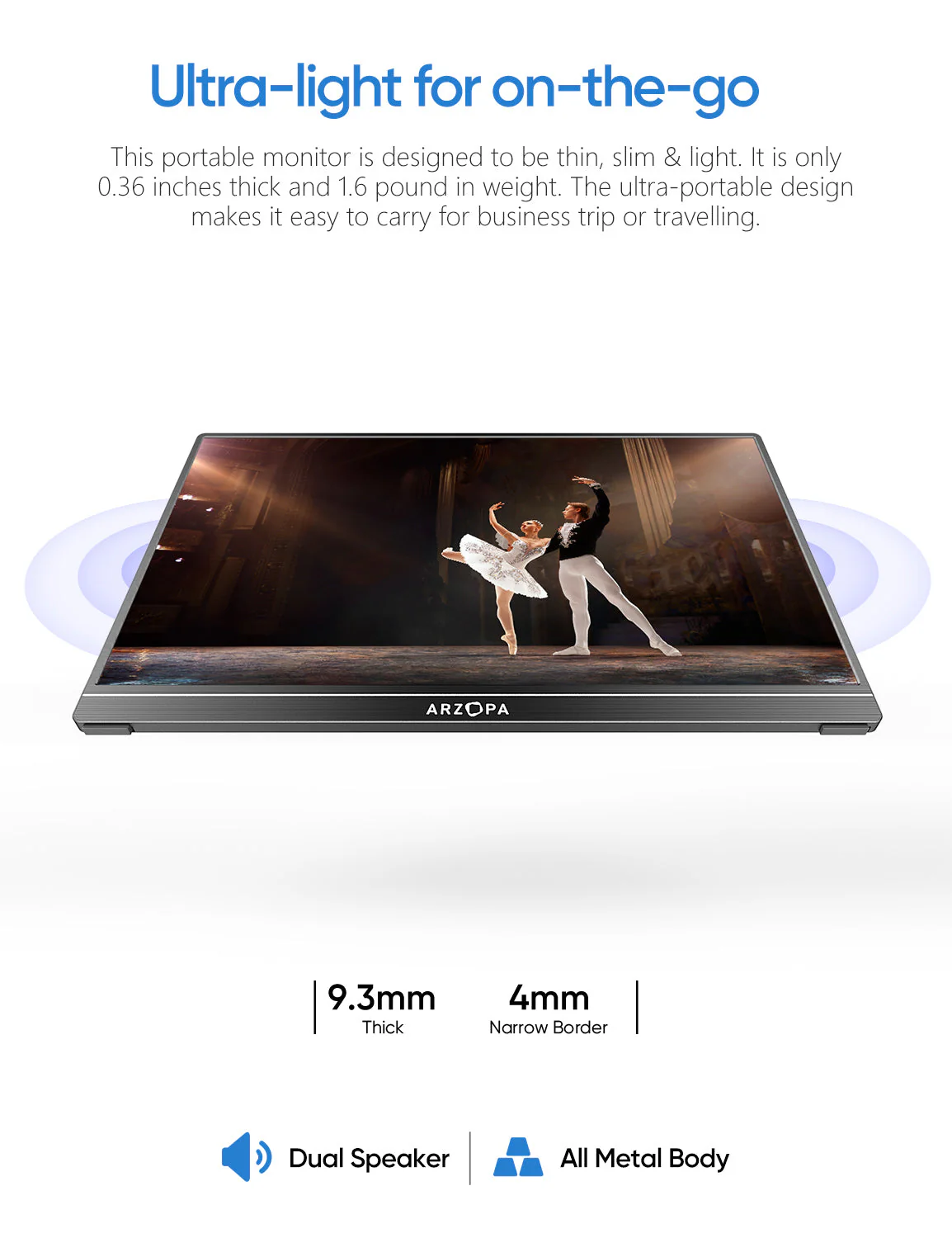 Arzopa A1 Travel Monitor | 15.6” FHD 1080P Display