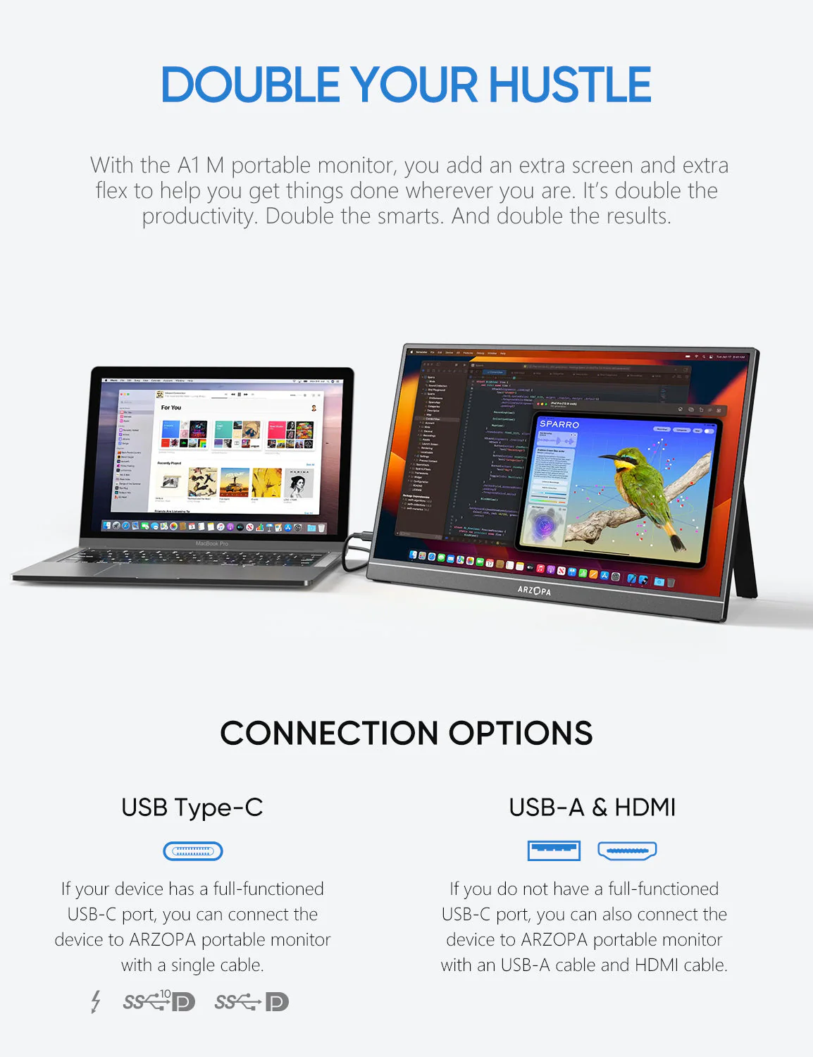 Arzopa A1M Portable Laptop Monitor | 1080P 17.3'' FHD IPS