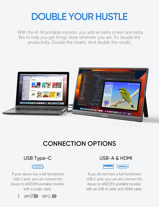 Arzopa A1M Portable Laptop Monitor | 1080P 17.3'' FHD IPS