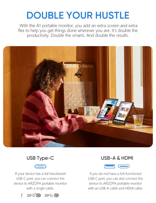 Arzopa A1 Travel Monitor | 15.6” FHD 1080P Display