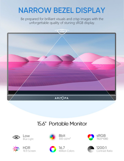 Arzopa A1 Travel Monitor | 15.6” FHD 1080P Display