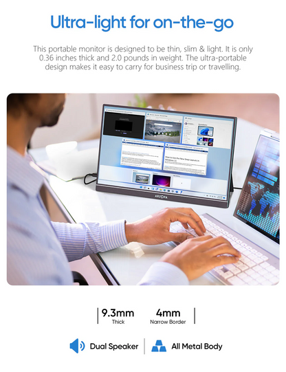 Arzopa A1M Portable Laptop Monitor | 1080P 17.3'' FHD IPS